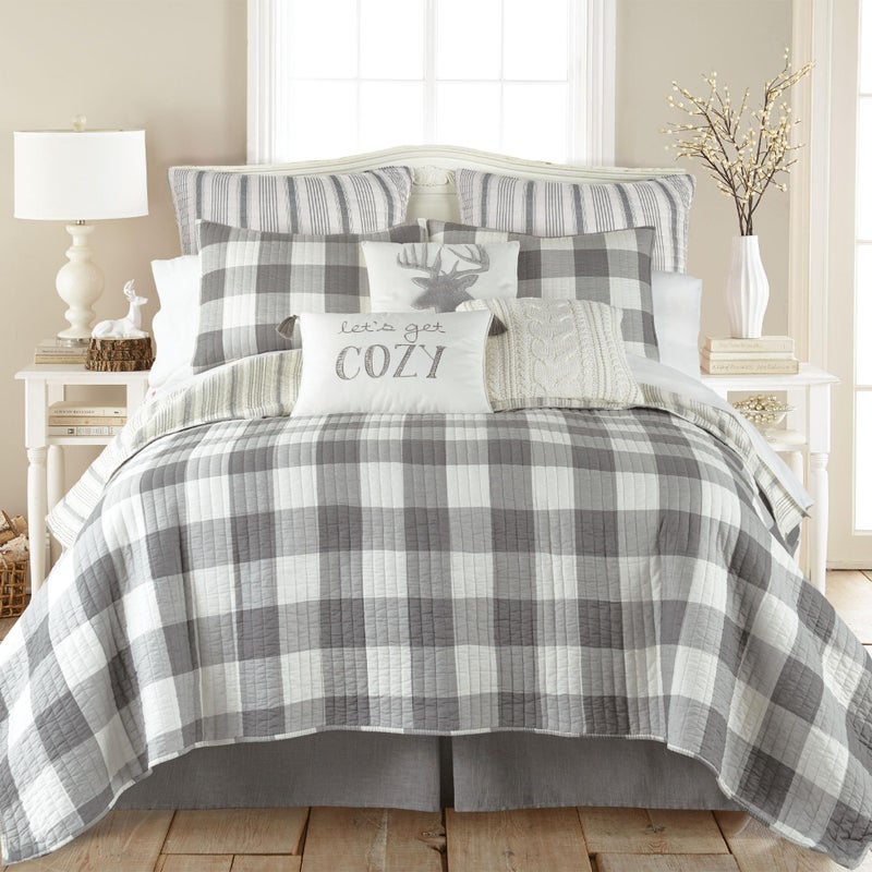 Levtex Home - Camden - Euro Shams (Set of 2) - Quilt Back Stripe - Subtle Famhouse Stripe - Grey and Cream - (26x26in.), No Insert - Image 3